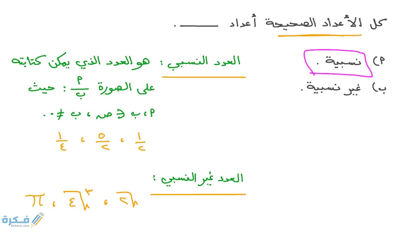 أمثلة على الأعداد الغير نسبية