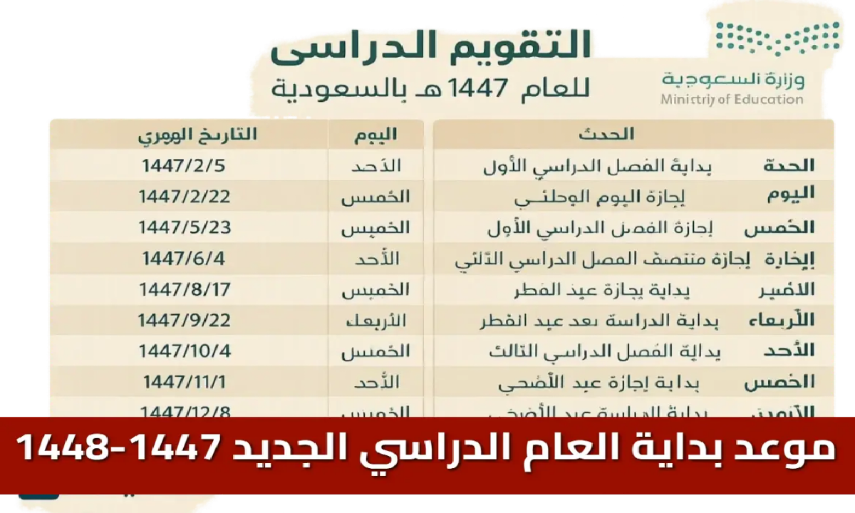 حمل التقويم الدراسي 1447 بصيغة PDF وموعد عودة المعلمين والطلاب في انتظارك