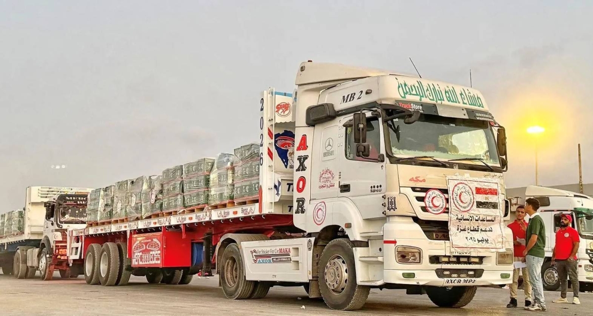 سبع شاحنات إغاثية سعودية جديدة تصل إلى قطاع غزة
